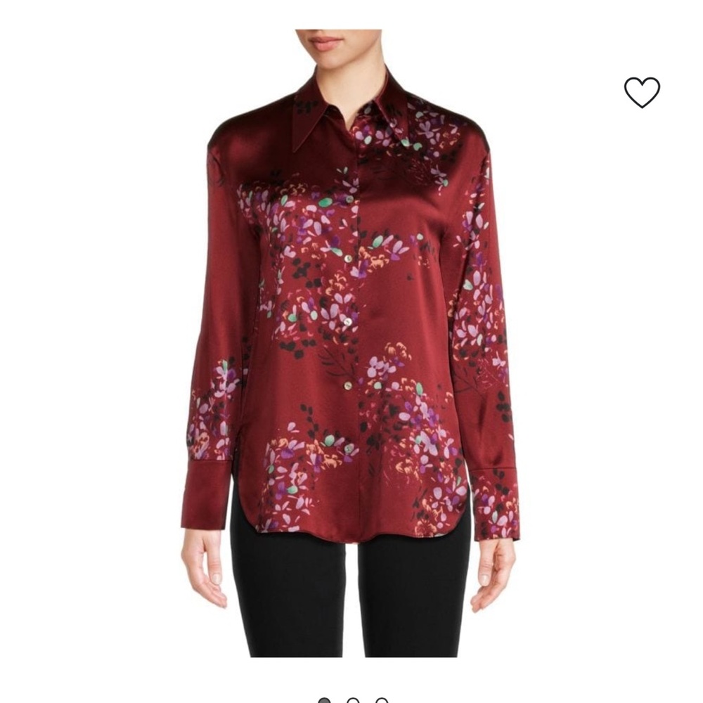 Vince Forsythia long sleeve Floral Silk Button up Blouse XS in dark cinnamon